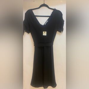 Piazza Italia Sheer Lined Black Silky Knee Long Dress Women’s Size Large